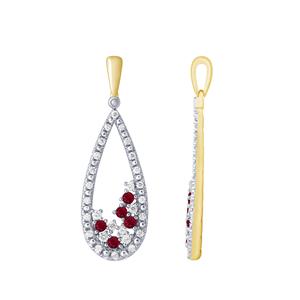 9ct Yellow gold Ruby and Diamond Pendant. Rhodium Plated Top